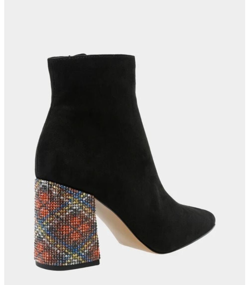 Betsey Johnson Kassie Vegan Suede Plaid Rhinestone Ankle Boots 8.5